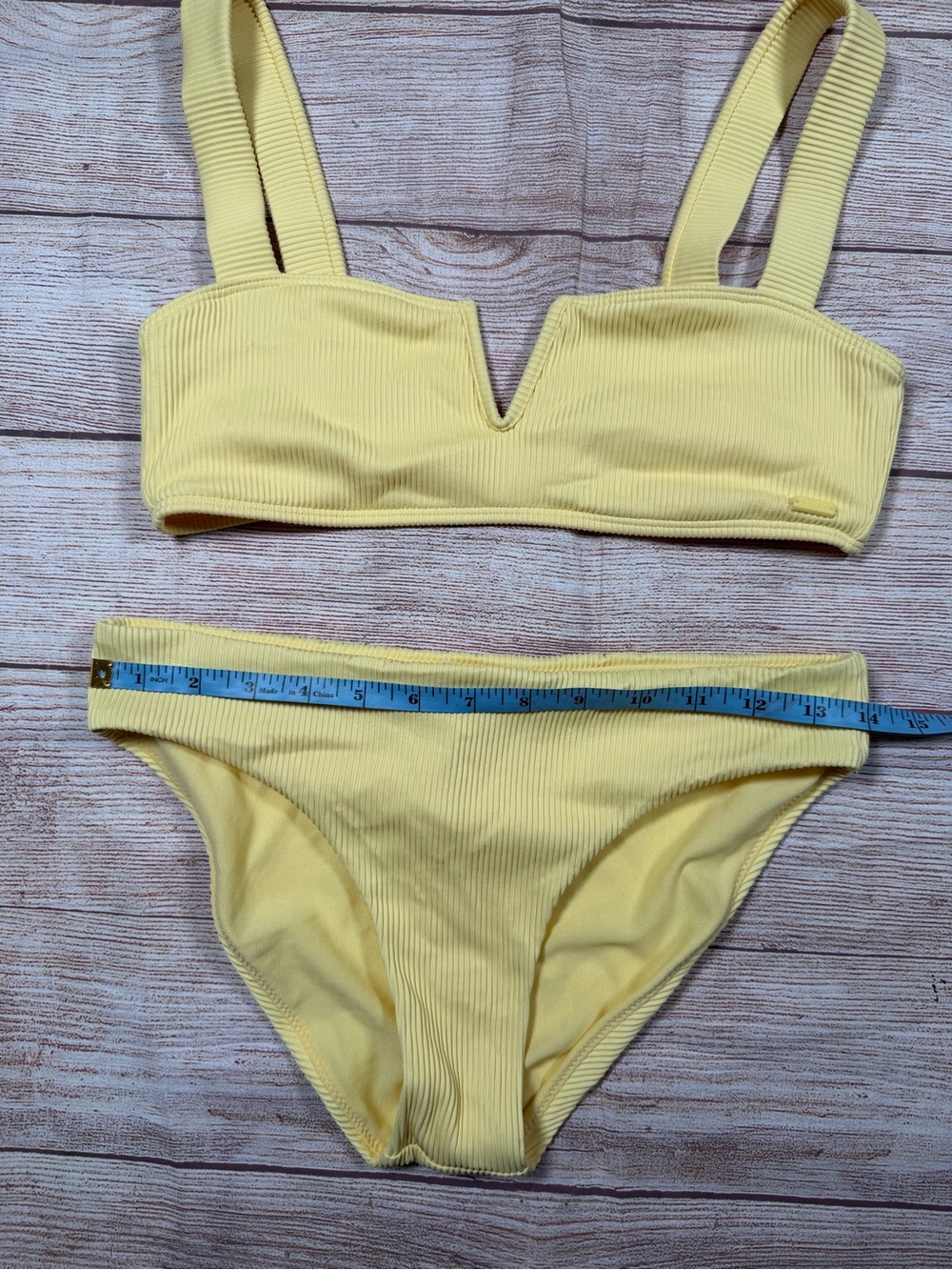 Roxy Yellow Ribbed V-Notch Bikini Set - Picture 3 of 9